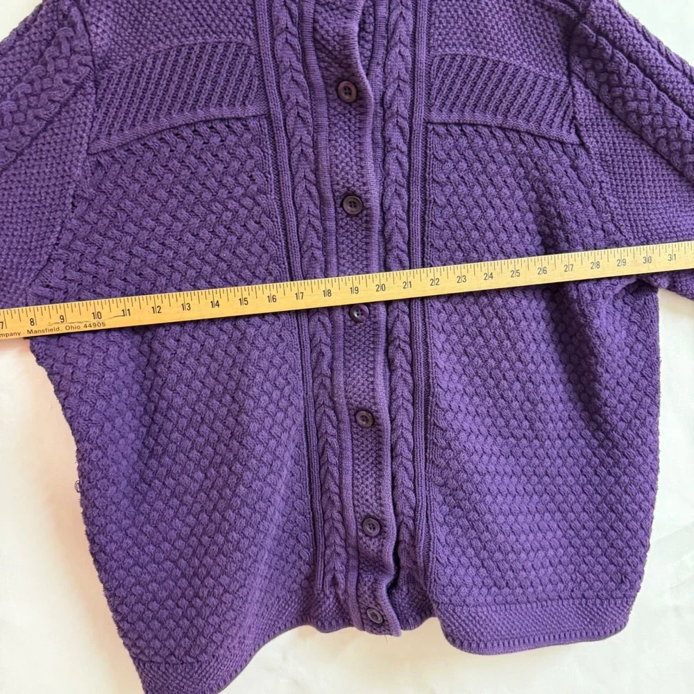 LL Bean Womens 3X Purple‎ Crochet Cable Chunky Knit Button Cardigan Sweater Ivy - Picture 7 of 8
